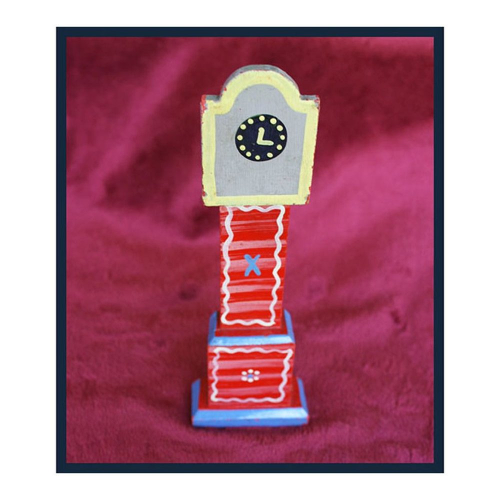 antique dollhouse miniature hardwood hand-painted grandfather clock - German